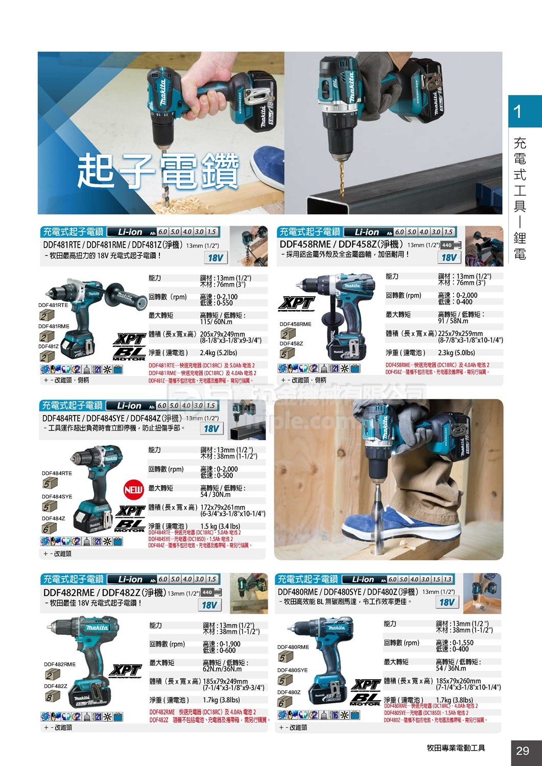 2017 Makita牧田 綜合目錄 (29) - 鋰電起子電鑽 鋰電批 - 三寶五金機械有限公司