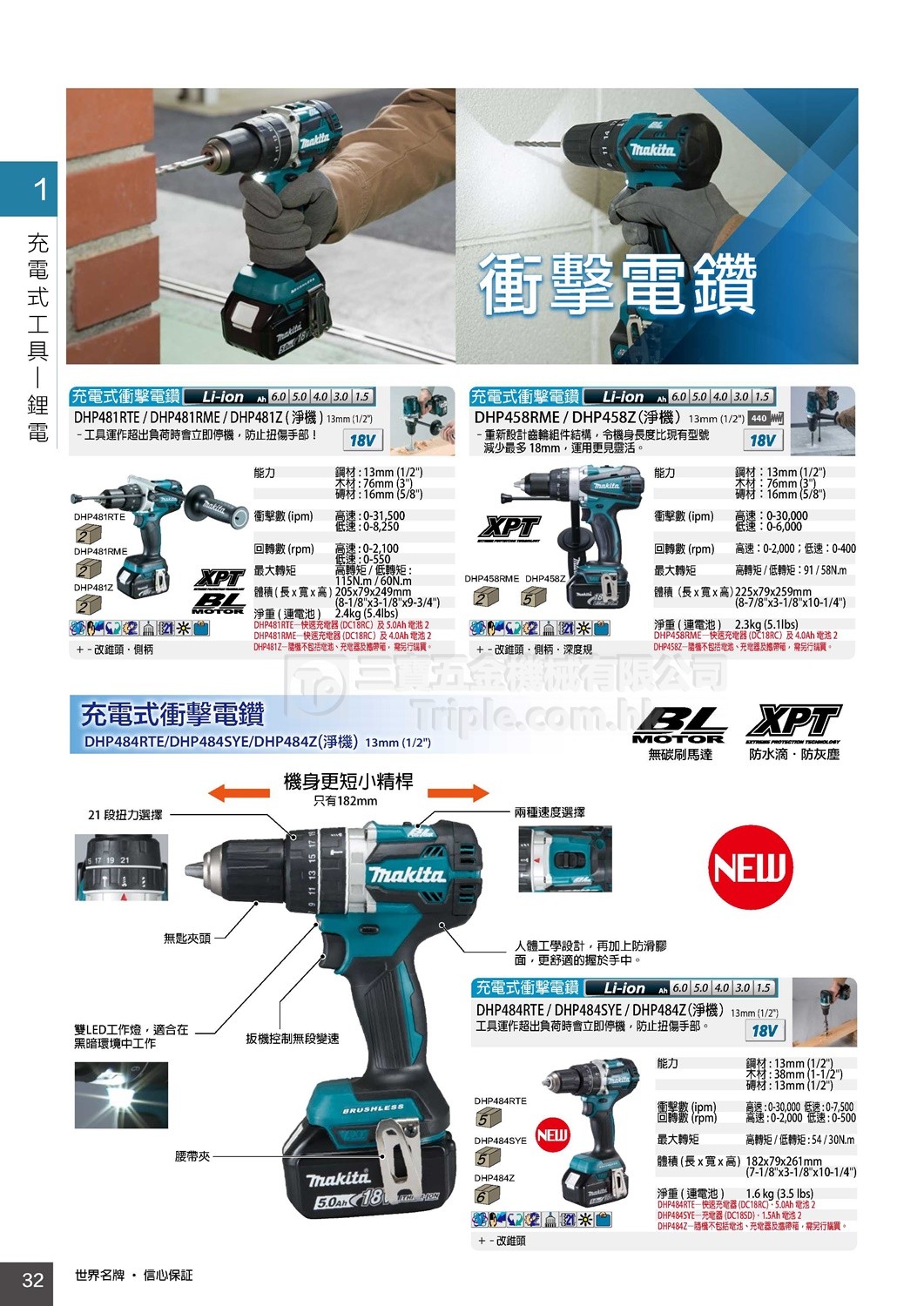 2017 Makita牧田 綜合目錄 (32) - 鋰電衝擊電鑽 鋰電石屎批