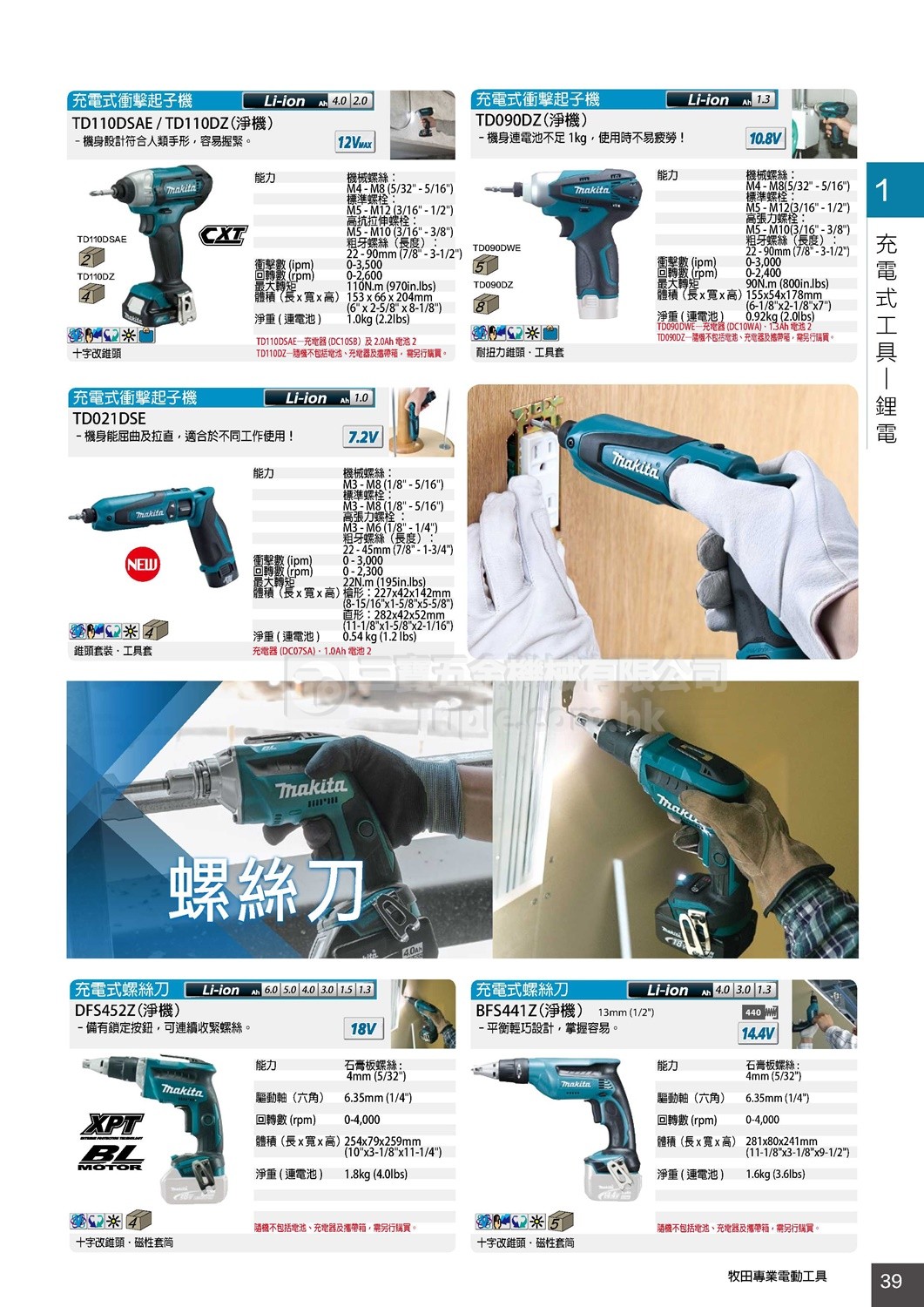 2017 Makita牧田 綜合目錄 (39) - 鋰電衝擊起子批 衝擊批