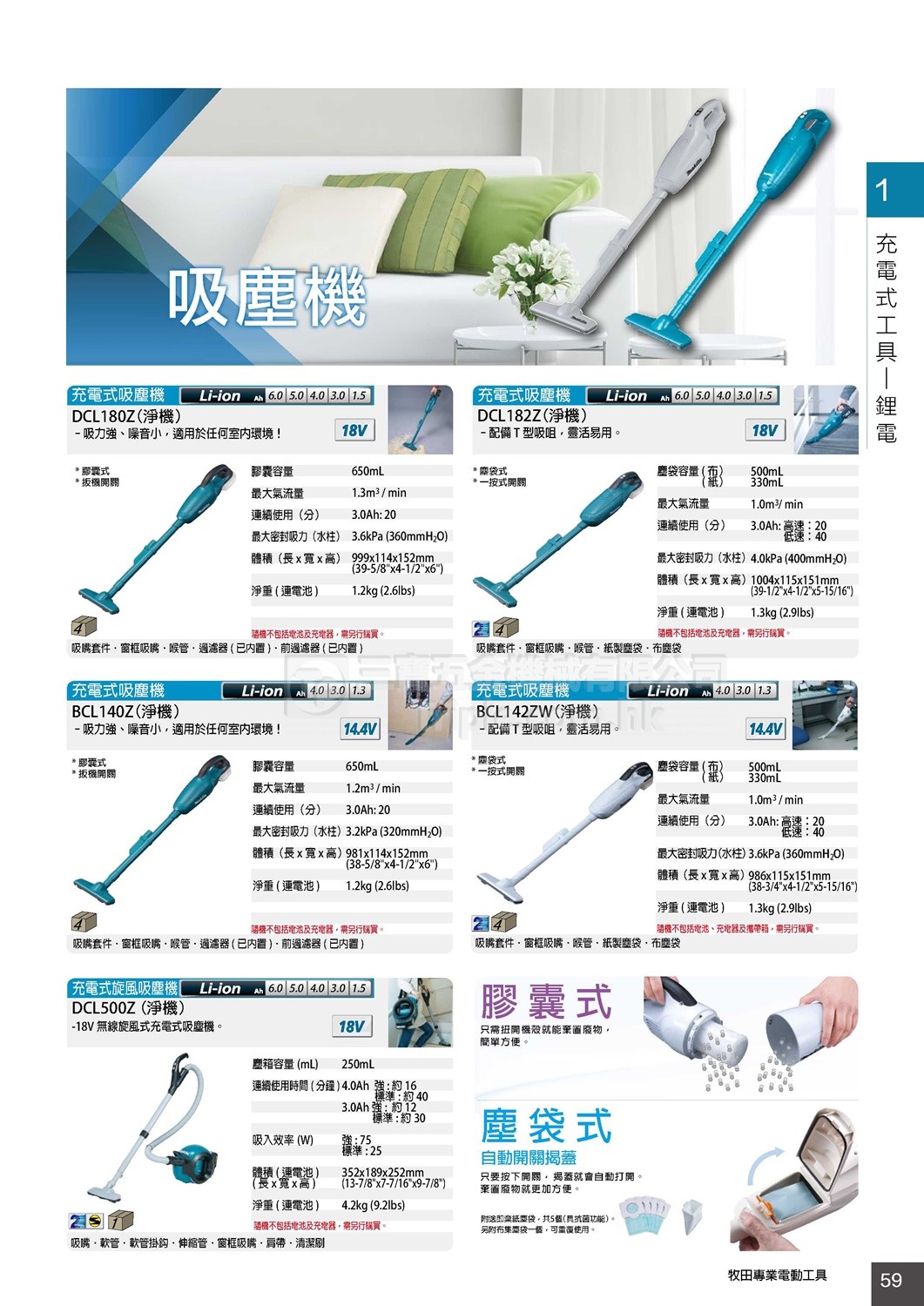 2017 Makita牧田 綜合目錄 (59) - 鋰電吸塵機 鋰電集塵機