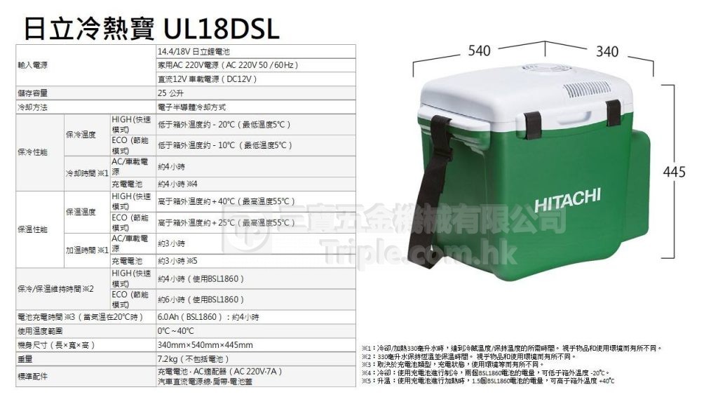 HITACHI日立便攜式雪櫃充電式冰箱UL18DSL 冷卻和加熱功能UL