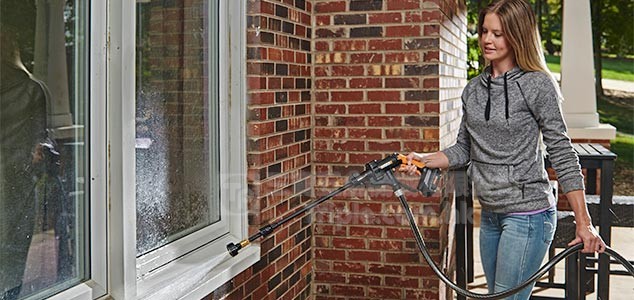 Connect the Hydroshot to your garden hose for a steady stream that's gentle yet efficient. Easily reach windows on the upper levels of your home. Use the Soap Bottle accessory for extra cleaning.